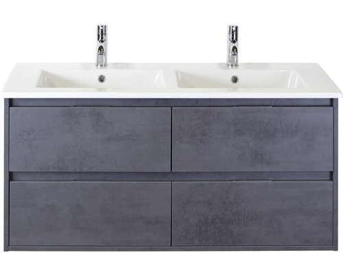 Koupelnový nábytkový set Sanox Porto barva čela beton antracitově šedá ŠxVxH 121 x 57 x 51 cm s keramickým dvojitým umyvadlem