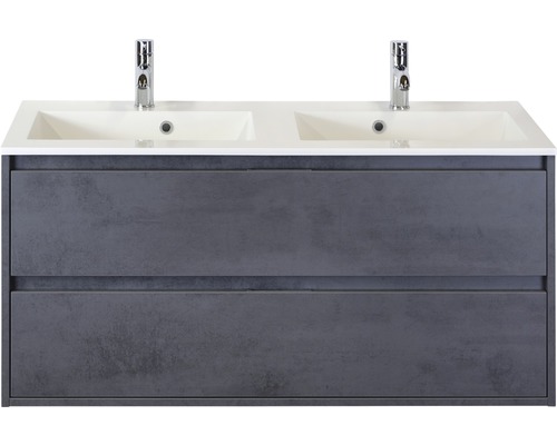 Koupelnový nábytkový set Sanox Porto barva čela beton antracitově šedá ŠxVxH 121 x 57 x 51 cm s dvojitým umyvadlem z minerální litiny