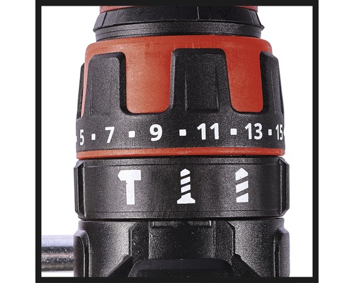 Detailní pohled na vrtačku s nastavením točivého momentu a přepínačem funkcí