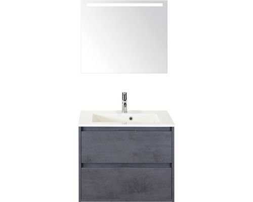 Koupelnový nábytkový set Porto 70 cm s umyvadlem a zrcadlem s LED osvětlením beton antracitově šedá