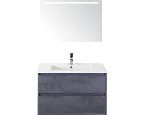 Koupelnový nábytkový set Porto 90 cm s keramickým umyvadlem a zrcadlem s LED osvětlením beton antracitově šedá