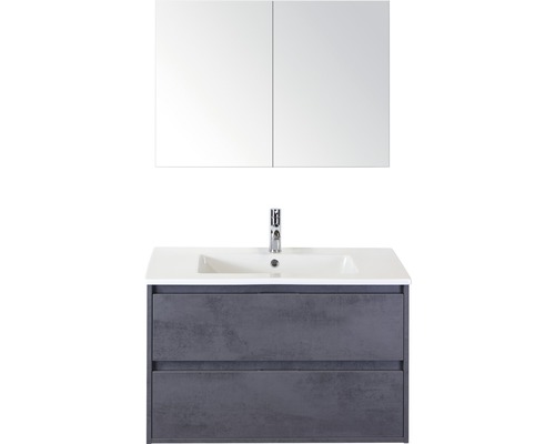 Koupelnový nábytkový set Porto 90 cm s keramickým umyvadlem se zrcadlovou skříňkou beton antracitově šedá