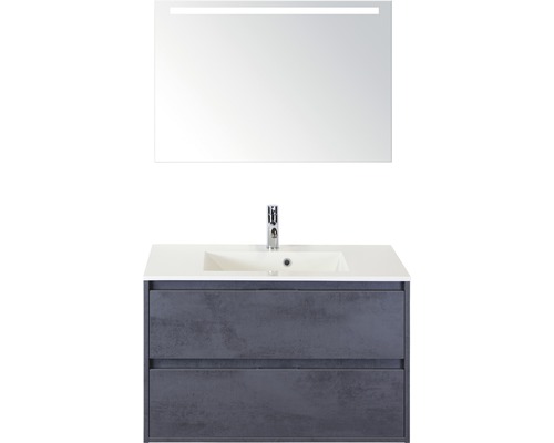 Koupelnový nábytkový set Porto 90 cm s umyvadlem a zrcadlem s LED osvětlením beton antracitově šedá