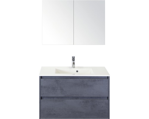 Koupelnový nábytkový set Porto 90 cm s umyvadlem a zrcadlovou skříňkou beton antracitově šedá