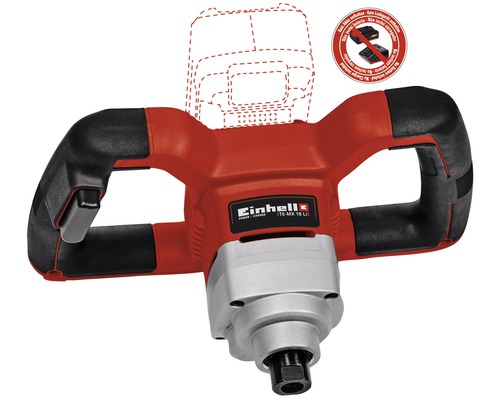 Logo společnosti Einhell. Míchačka na maltu se dvěma držadly pro míchání stavebních materiálů.