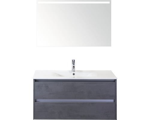 Koupelnový nábytkový set Dante 100 cm s keramickým umyvadlem a zrcadlem s LED osvětlením beton antracitově šedá