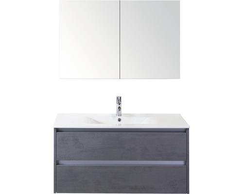 Koupelnový nábytkový set Dante 100 cm s keramickým umyvadlem a zrcadlovou skříňkou beton antracitově šedá
