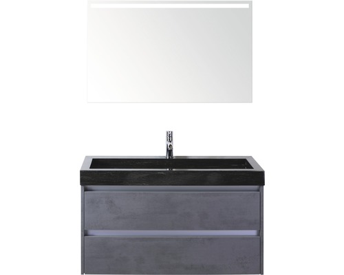 Koupelnový nábytkový set Dante 100 cm s umyvadlem z přírodního kamene a zrcadlem s LED osvětlením beton antracitově šedá