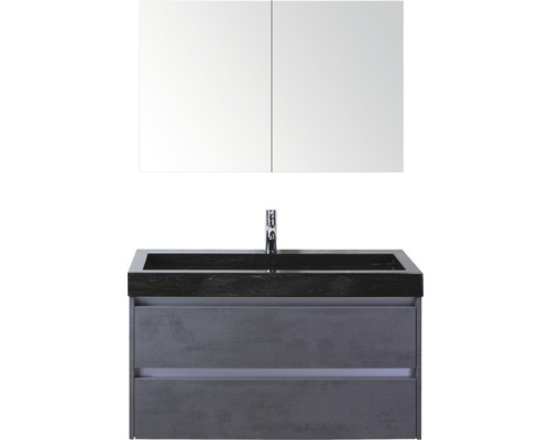 Koupelnový nábytkový set Dante 100 cm s umyvadlem z přírodního kamene a zrcadlovou skříňkou beton antracitově šedá