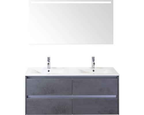 Koupelnový nábytkový set Dante 120 cm s keramickým dvojitým umyvadlem a zrcadlem s osvětlením beton antracitově šedá