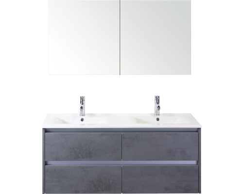 Koupelnový nábytkový set Dante 120 cm s keramickým dvojitým umyvadlem a zrcadlovou skříňkou beton antracitově šedá
