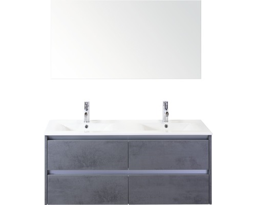 Koupelnový nábytkový set Dante 120 cm s keramickým dvojitým umyvadlem a zrcadlem beton antracitově šedá