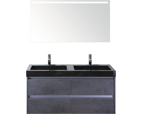 Koupelnový nábytkový set Dante 120 cm s dvojitým umyvadlem z přírodního kamene a zrcadlem s LED osvětlením beton antracitově šedá
