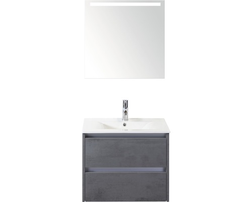 Koupelnový nábytkový set Dante 60 cm s keramickým umyvadlem a zrcadlem s LED osvětlením beton antracitově šedá