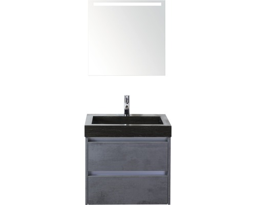 Koupelnový nábytkový set Dante 60 cm s umyvadlem z přírodního kamene a zrcadlem s LED osvětlením beton antracitově šedá