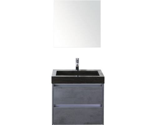 Koupelnový nábytkový set Dante 60 cm s umyvadlem z přírodního kamene a zrcadlovou skříňkou beton antracitově šedá
