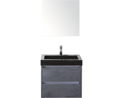 Koupelnový nábytkový set Dante 60 cm s umyvadlem z přírodního kamene a zrcadlem beton antracitově šedá