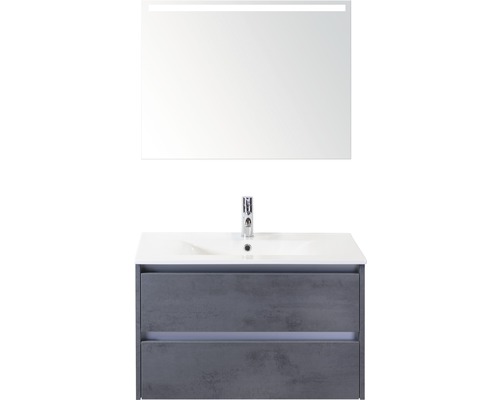 Koupelnový nábytkový set Dante 80 cm s keramickým umyvadlem a zrcadlem s LED osvětlením beton antracitově šedá