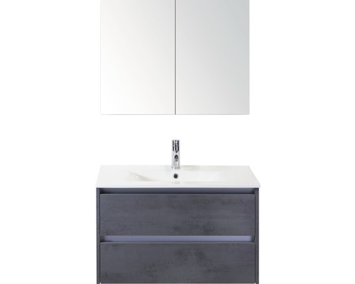 Koupelnový nábytkový set Dante 80 cm s keramickým umyvadlem a zrcadlovou skříňkou beton antracitově šedá