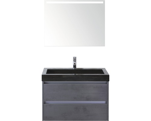 Koupelnový nábytkový set Dante 80 cm s umyvadlem z přírodního kamene a zrcadlem s LED osvětlením beton antracitově šedá