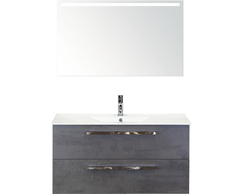 Koupelnový nábytkový set Seville 100 cm s keramickým umyvadlem Model 1 a zrcadlem s LED osvětlením beton antracitově šedá