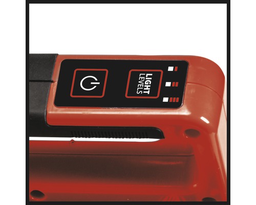 Detail svítilny s vypínačem pro zapnutí a vypnutí a pro nastavení úrovně osvětlení.