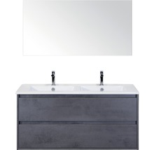 Koupelnový nábytkový set Sanox Porto barva čela beton antracitově šedá ŠxVxH 121 x 170 x 51 cm s keramickým dvojitým umyvadlem a zrcadlem