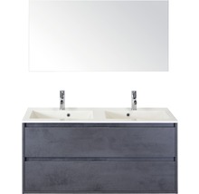 Koupelnový nábytkový set Sanox Porto barva čela beton antracitově šedá ŠxVxH 121 x 170 x 51 cm s dvojitým umyvadlem z minerální litiny a zrcadlem