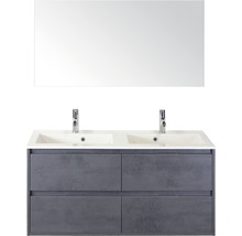 Koupelnový nábytkový set Sanox Porto barva čela beton antracitově šedá ŠxVxH 121 x 170 x 51 cm s dvojitým umyvadlem z minerální litiny a zrcadlem