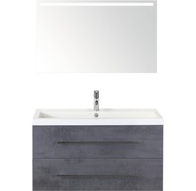 Koupelnový nábytkový set Sanox Straight barva čela beton antracitově šedá ŠxVxH 100 x 170 x 40 cm s umyvadlem z minerální litiny a zrcadlem s LED osvětlením