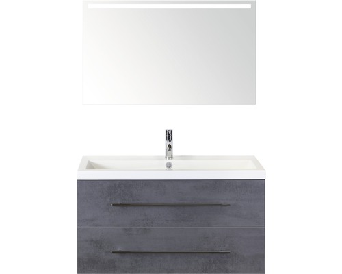 Koupelnový nábytkový set Sanox Straight barva čela beton antracitově šedá ŠxVxH 100 x 170 x 40 cm s umyvadlem z minerální litiny a zrcadlem s LED osvětlením
