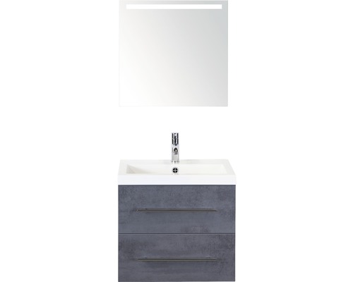 Koupelnový nábytkový set Sanox Straight barva čela beton antracitově šedá ŠxVxH 60 x 170 x 40 cm s umyvadlem z minerální litiny a zrcadlem s LED osvětlením