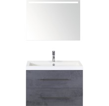 Koupelnový nábytkový set Sanox Straight barva čela beton antracitově šedá ŠxVxH 80 x 170 x 40 cm s umyvadlem z minerální litiny a zrcadlem s LED osvětlením