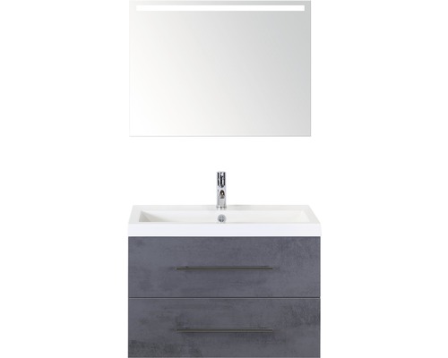 Koupelnový nábytkový set Sanox Straight barva čela beton antracitově šedá ŠxVxH 80 x 170 x 40 cm s umyvadlem z minerální litiny a zrcadlem s LED osvětlením