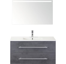 Koupelnový nábytkový set Sanox Stretto barva čela beton antracitově šedá ŠxVxH 101 x 170 x 39 cm s keramickým umyvadlem a zrcadlem s LED osvětlením