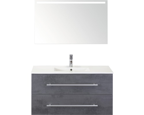 Koupelnový nábytkový set Sanox Stretto barva čela beton antracitově šedá ŠxVxH 101 x 170 x 39 cm s keramickým umyvadlem a zrcadlem s LED osvětlením