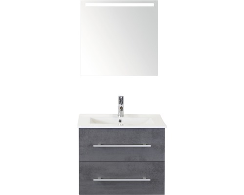 Koupelnový nábytkový set Sanox Stretto barva čela beton antracitově šedá ŠxVxH 61 x 170 x 39 cm s keramickým umyvadlem a zrcadlem s LED osvětlením