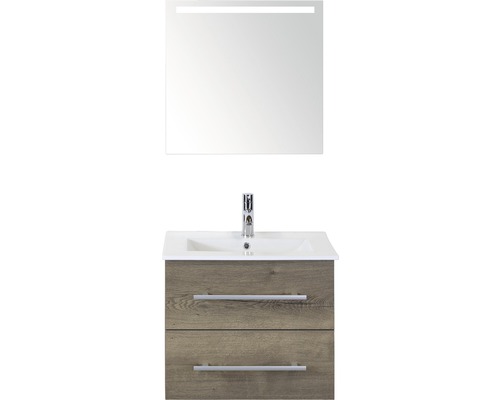 Koupelnový nábytkový set Sanox Stretto barva čela tabacco ŠxVxH 61 x 170 x 39 cm s keramickým umyvadlem a zrcadlem s LED osvětlením