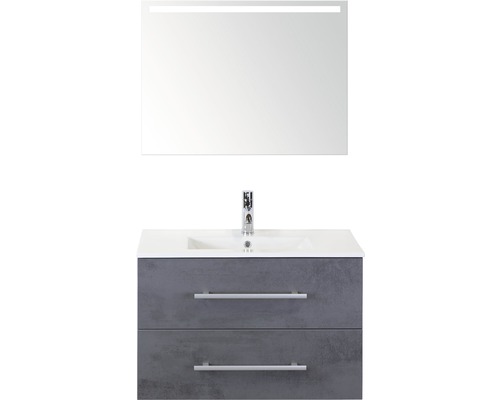 Koupelnový nábytkový set Sanox Stretto barva čela beton antracitově šedá ŠxVxH 81 x 170 x 39 cm s keramickým umyvadlem a zrcadlem s LED osvětlením