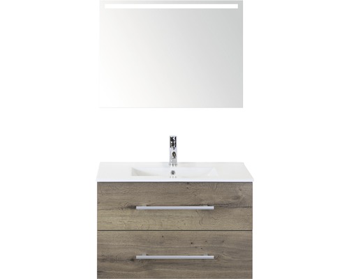 Koupelnový nábytkový set Sanox Stretto barva čela tabacco ŠxVxH 81 x 170 x 39 cm s keramickým umyvadlem a zrcadlem s LED osvětlením