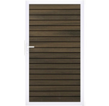 Dřevěné dveře s klikou v bílém rámu