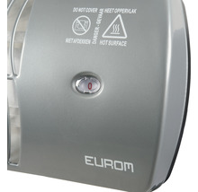 Logo Eurom, symbol nezakrývat, symbol horký povrch, detail ohřívače