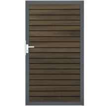 Zahradní branka s dřevěnými panely a kovovým rámem