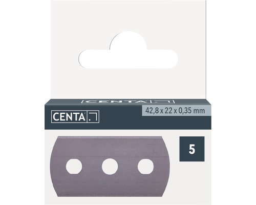 Balení pěti lichoběžníkových nožů Centa o rozměrech 42,8 x 22 x 0,35 milimetru