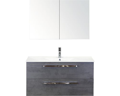 Koupelnový nábytkový set Seville 100 cm s keramickým umyvadlem Model 1 a zrcadlovou skříňkou beton antracitově šedá