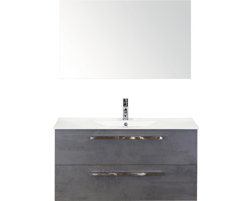 Koupelnový nábytkový set Seville 100 cm s keramickým umyvadlem Model 1 a zrcadlem beton antracitově šedá