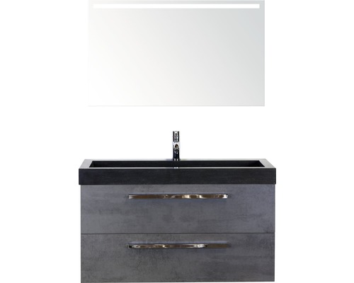 Koupelnový nábytkový set Seville 100 cm s umyvadlem z přírodního kamene a zrcadlem s LED osvětlením beton antracitově šedá