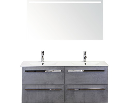 Koupelnový nábytkový set Seville 120 cm s keramickým dvojitým umyvadlem a zrcadlem s osvětlením beton antracitově šedá