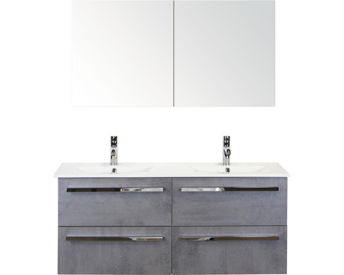 Koupelnový nábytkový set Seville 120 cm s keramickým dvojitým umyvadlem a zrcadlovou skříňkou beton antracitově šedá