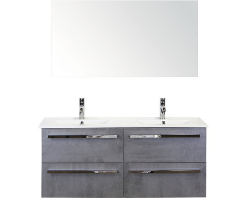Koupelnový nábytkový set Seville 120 cm s keramickým dvojitým umyvadlem a zrcadlem beton antracitově šedá